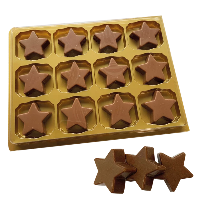Doosje met 12 chocolade sterretjes